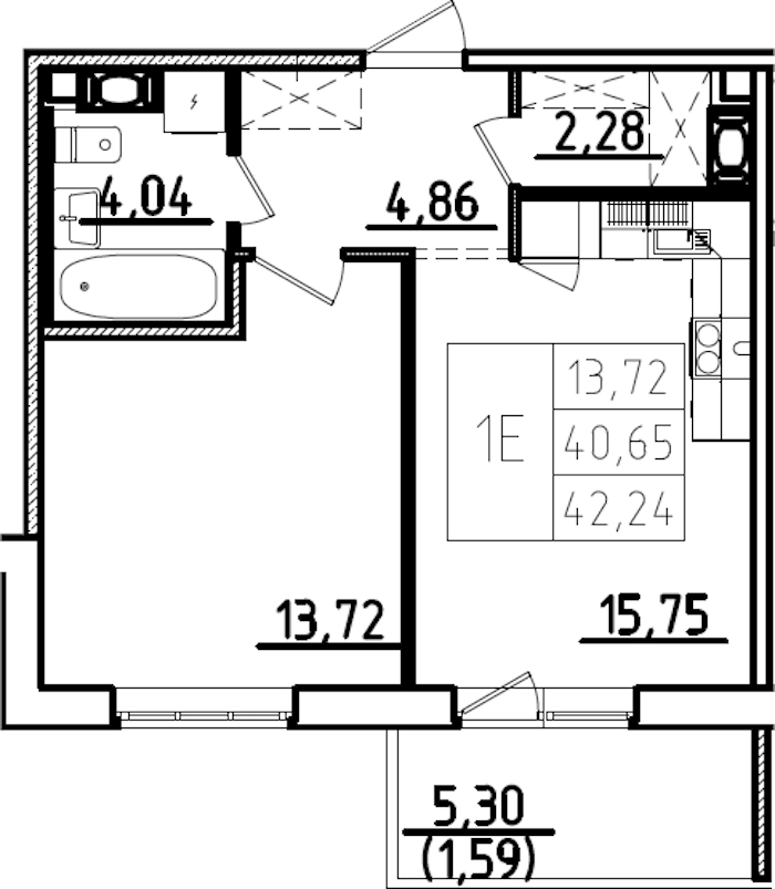 1-комнатная квартира 45.95 м², 7/9 эт., ЖК «IQ Гатчина 3»